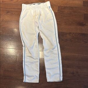 White Baseball Pants with Blue Stripes